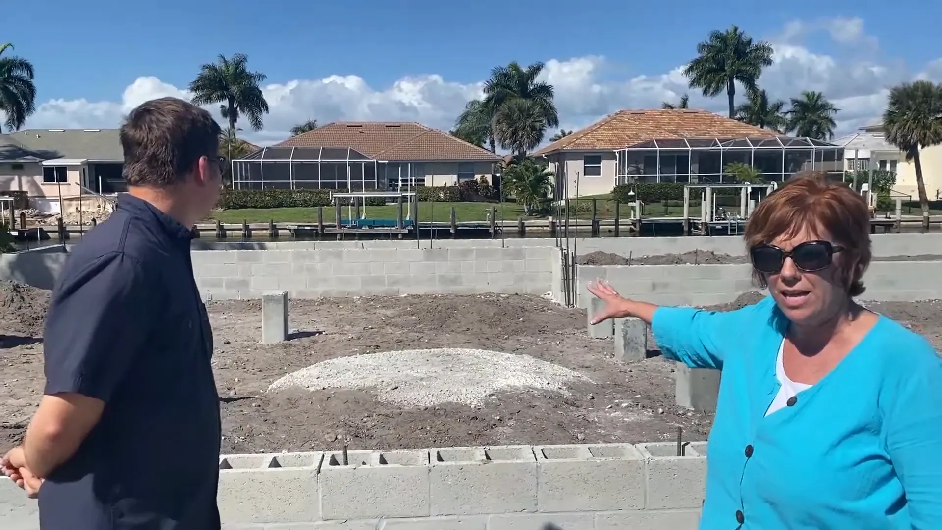 View into the garage and foundation area showing space for a three-car garage