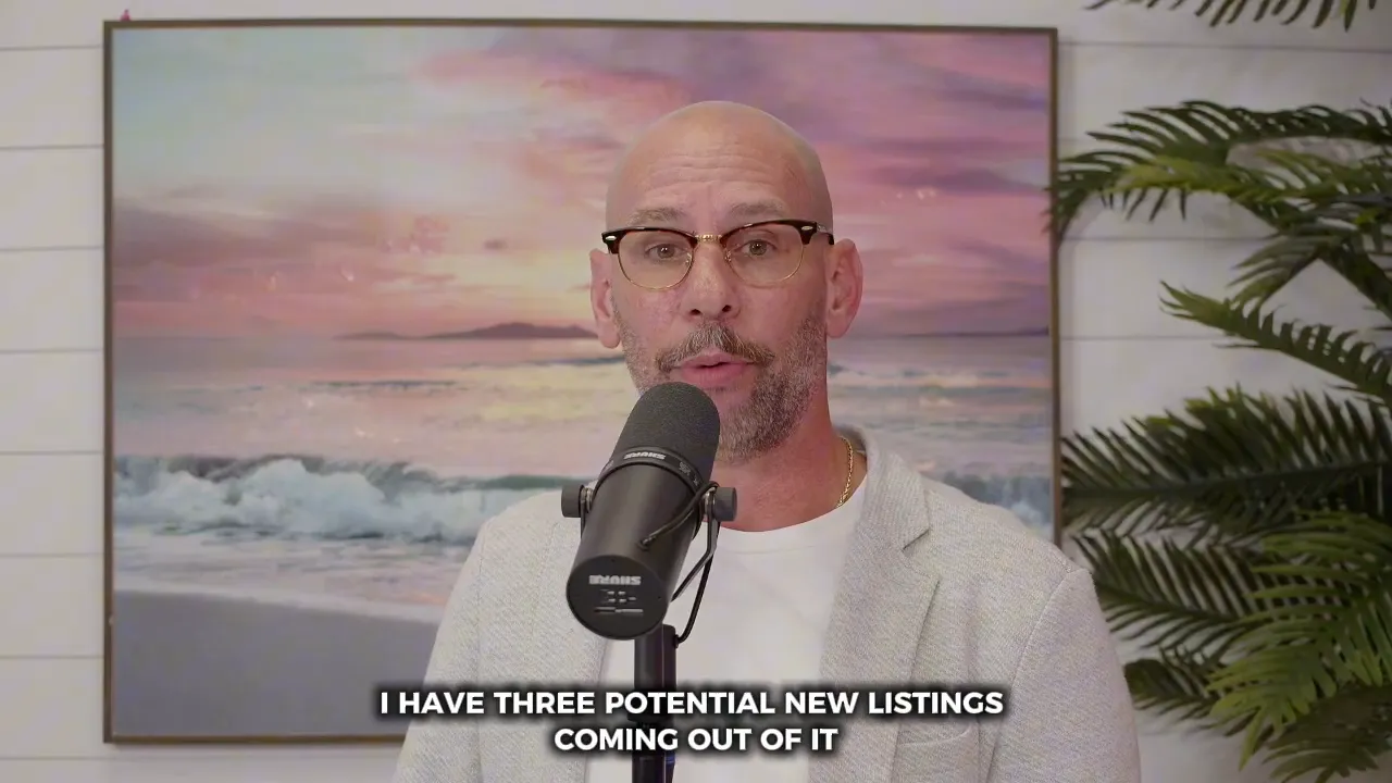 male host on microphone saying 'I have three potential new listings coming out of it' during the interview