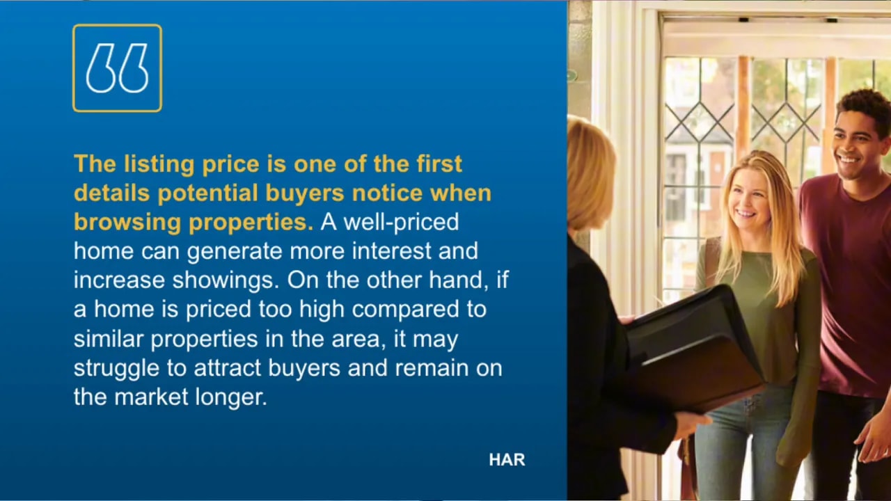 Slide with text explaining that a well priced home generates more interest and showings