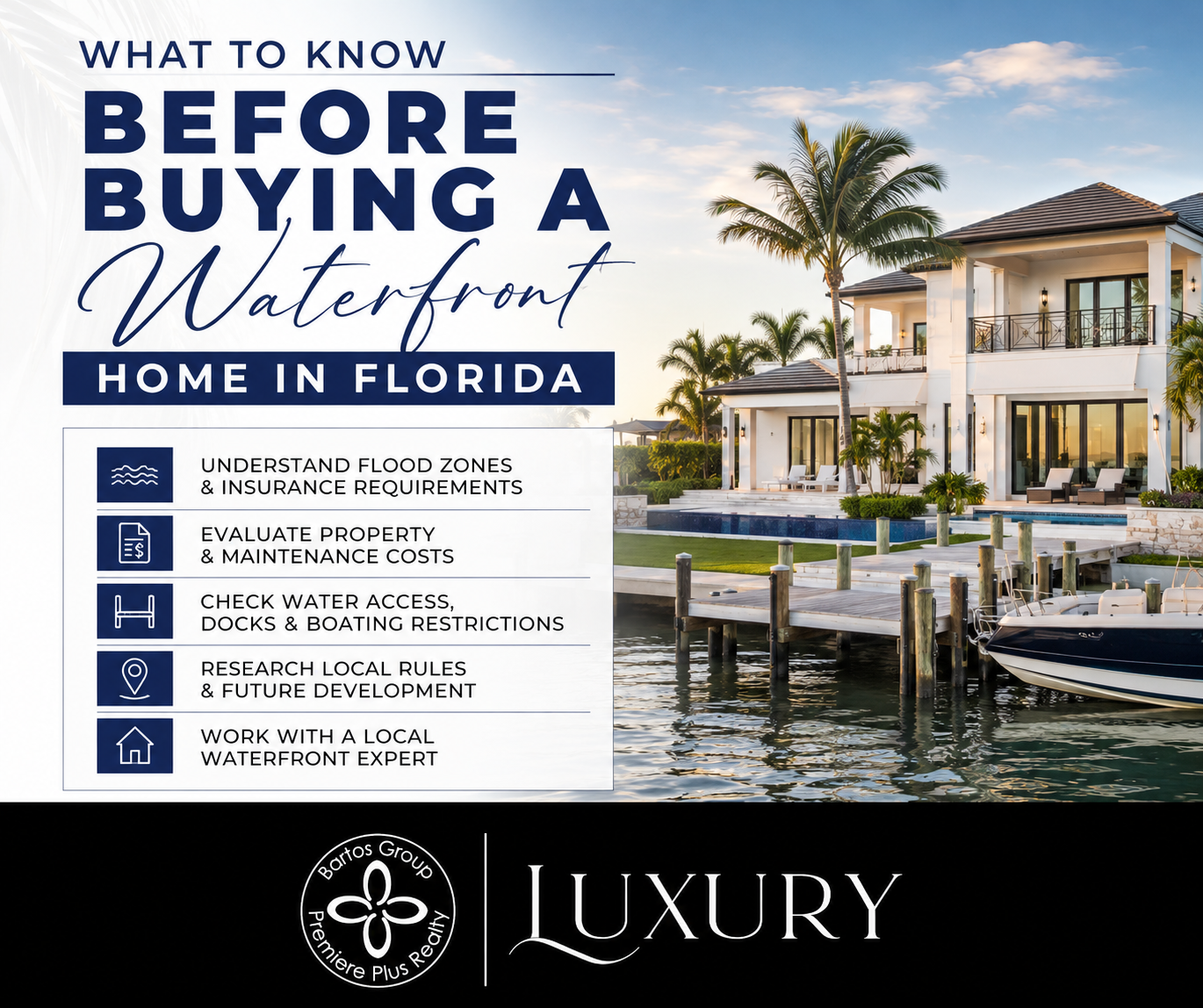 Learn what to know before buying a waterfront home in Florida, from Gulf access and flood zones to insurance and maintenance.